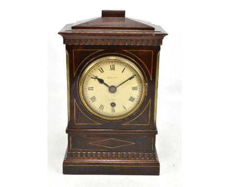 BARWISE OF LONDON; a 19th century mahogany, brass and inlaid mantel clock with painted dial and single fusee movement, height