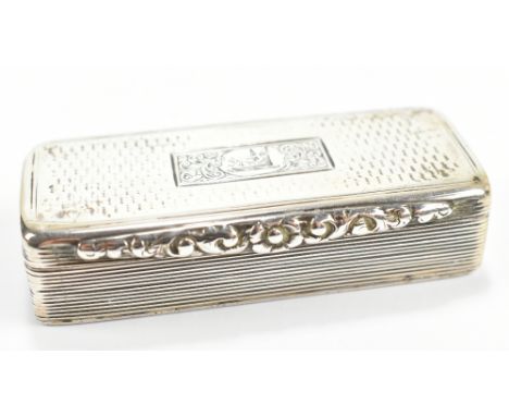 EDWARD SMITH; a Victorian hallmarked silver snuff box with foliate and reeded detail, the hinged lid with engraved bull's hea