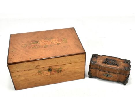 A Victorian marquetry inlaid vanity box, the hinged cover&nbsp;enclosing fitted compartments, with four glass bottles each wi