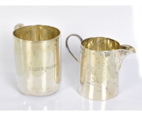 An Edward VII hallmarked silver mug inscribed 'Eileen Milner Cowburn', with further inscription to base, Sheffield 1901, heig