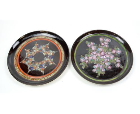 POOLE POTTERY; two circular wall chargers to include 'Ionian' example, diameter 32.5cm.