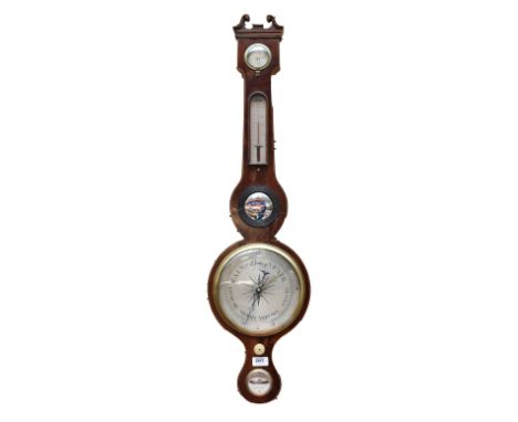 A 19th century mahogany banjo barometer, with silvered dial, height 99cm.