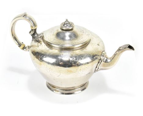 JOHN EVANS II; a Victorian hallmarked silver teapot, with chased decoration, London 1840, approx weight 20ozt/651g.