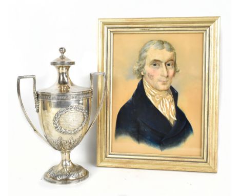 OF BARBADOS, SLAVE & NAVAL IMPORTANCE; a George III hallmarked silver Lloyds Patriotic Fund silver and silver gilt vase and c