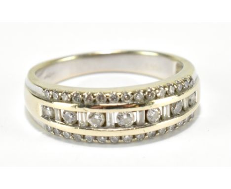 An 18ct white gold half eternity ring set with three rows of diamonds totalling 0.50cts, size P, approx 5g.