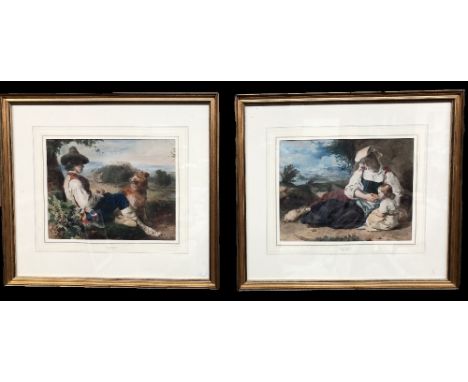 THOMAS UWINS RA RWS (1782-1857); a pair of watercolours, 'A Shepherd and His Dog Resting by a Tree in the Campagna' and 'A Ro