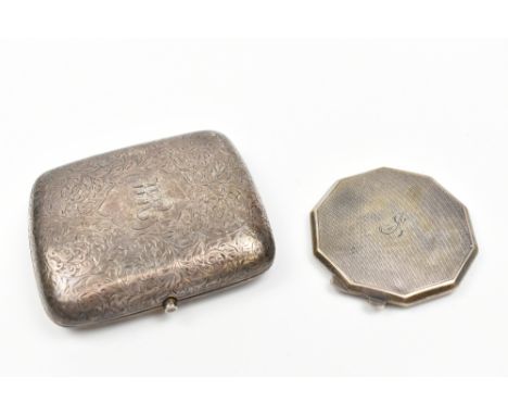 TURNER, ASHERS &amp; SIMPSON; an Elizabeth II hallmarked silver octagonal lady's compact with engine turned decoration and en