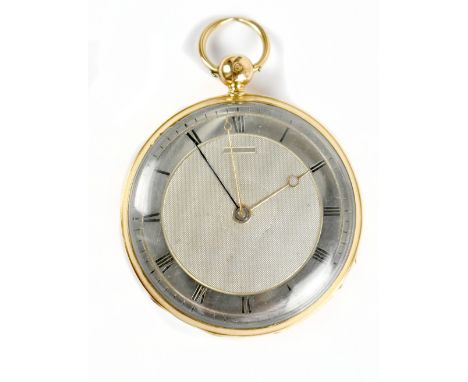 INGOLD; an early 19th century gold cased open face pocket watch, with plain case, engine turned dial, with black Roman numera