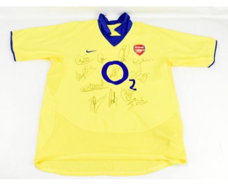 ARSENAL FC; a 2003-04 'Invincibles' season away shirt, signed by Pires, Campbell, Cuigan, Keown, Parlour, Vieira, Ljungberg, 