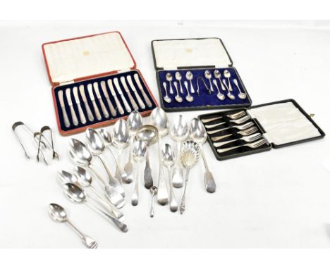 A group of George III and later hallmarked silver flatware, various manufacturers, predominantly London with an Edinburgh sou