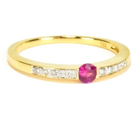 An 18ct yellow gold ruby and diamond dress ring, size O, approx 2.5g.