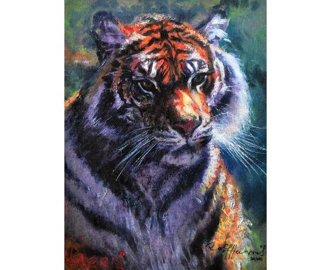 ROLF HARRIS (born 1930); a signed limited edition print, 'Tiger in the Sun', 34/195, signed lower right, 40 x 30cm, framed. (