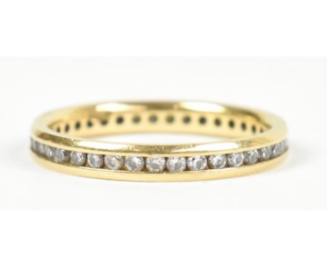 An 18ct yellow gold full eternity ring set with thirty-nine round brilliant cut stones, estimated total weight 0.39ct, size J