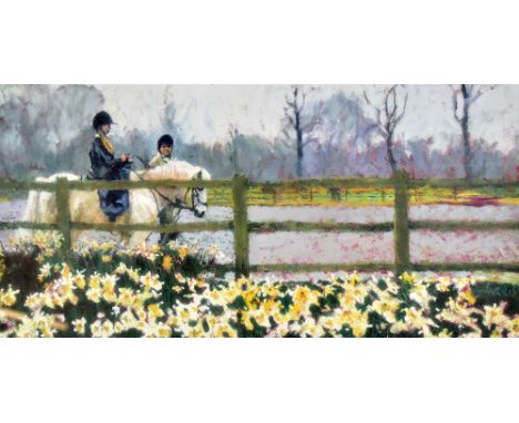 ROLF HARRIS; a signed limited edition print 'Riding in the Spring', no. 101/195, signed lower left, 30 x 60cm, framed. (D)Add