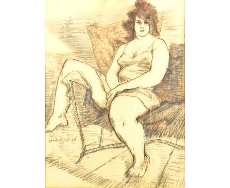 NIGEL LAMBOURNE (1919-1989); pencil study, portrait of a seated lady, signed and dated 1950, bears City Art Gallery Salford e