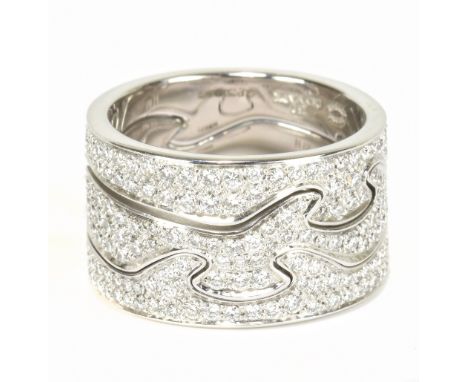 GEORG JENSEN; an 18ct white gold and diamond set three sectioned 'Fusion' ring, size P, approx 15g.Georg Jensen are currently