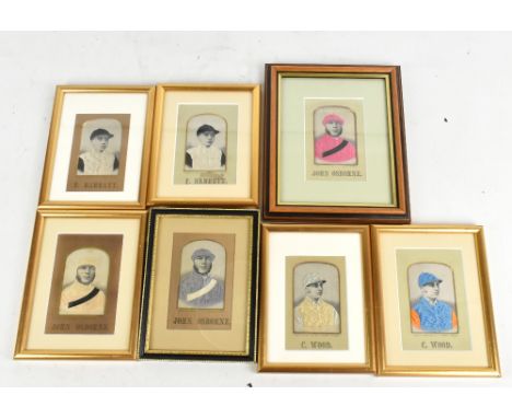 Seven stevengraphs depicting jockeys with three John Osbourne examples in the colours of Mr Vyner, P. Buchanan and unrecorded