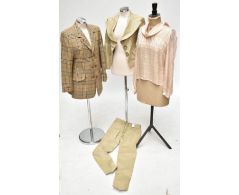 VIVIENNE WESTWOOD ANGLOMANIA; a cream cotton short jacket, size 38, and matching trousers, size 42, a Daks Signature tweed ja
