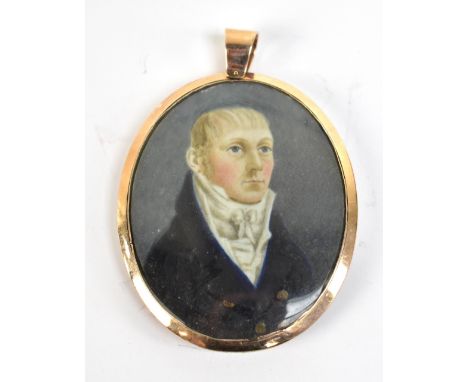 NINETEENTH CENTURY ENGLISH SCHOOL; a watercolour on ivory portrait miniature depicting a fair haired gentleman in formal dres