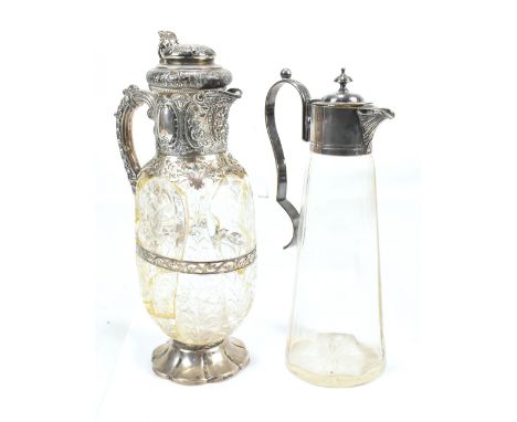 GOLDSMITHS &amp; SILVERSMITH CO; an Edward VII hallmarked silver mounted claret jug, with cut glass body, London 1901, height