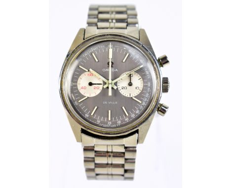 OMEGA; a 1969 De Ville chronograph gentleman's wristwatch with stainless steel case and bracelet, the matte dial with silvere