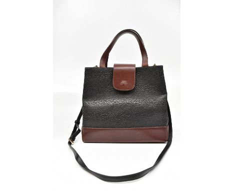 MULBERRY; a black and brown leather/Scotch grain handbag, with an adjustable cross body strap, and gold-tone hardware, no.009