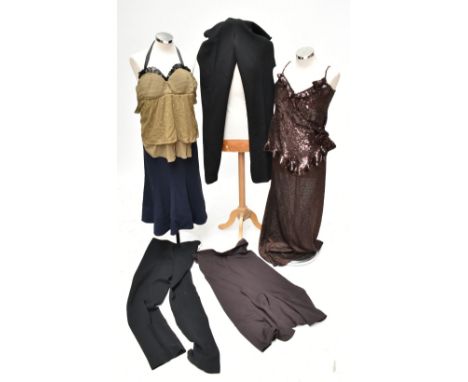 MISSONI; a bronze colour glitter skirt, size 42, a brown wool skirt, size 44, a Gianfranco Ferre long navy woollen skirt, siz