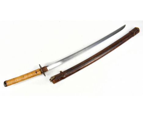 A Japanese katana for restoration, blade length approx 69cm, with relief decorated tsuba to over wrapped same grip, in possib