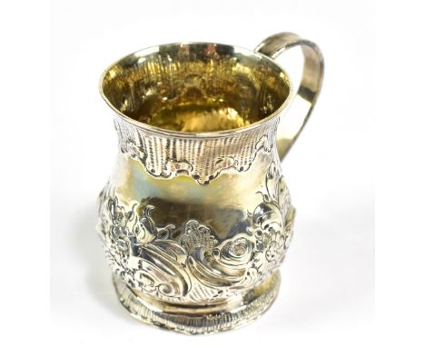 DOROTHY MILLS &amp; THOMAS SARBITT; a George II hallmarked silver christening mug of baluster form, with simple loop handle a