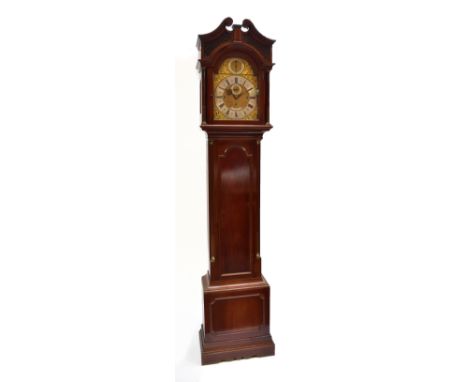 WEIR &amp; SONS OF NOTTINGHAM; a mahogany cased longcase clock, the brass face with silvered dial, with Roman numerals and mu