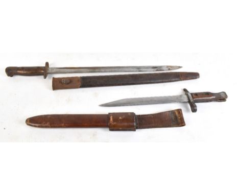 An early 20th century English military issued Wilkinson bayonet, dated 1907 beneath G.R. royal cipher to blade base, blade le