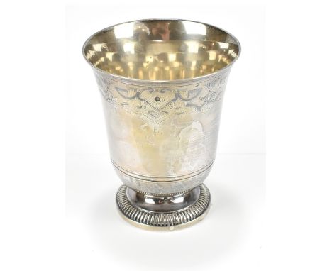 PUIFORCAT OF PARIS; a late 19th/early 20th century French silver cup with flared rim and stylised foliate detail on gadrooned