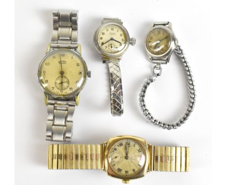 LONGINES; a gentleman's vintage 9ct yellow gold wristwatch, the circular dial set with Roman numerals and subsidiary seconds 