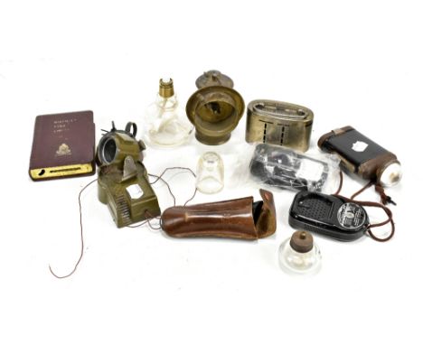 A small group of collectors' items to include 'The Union of Bank of Manchester Ltd' money box, a 'Premier' bicycle lamp (af),