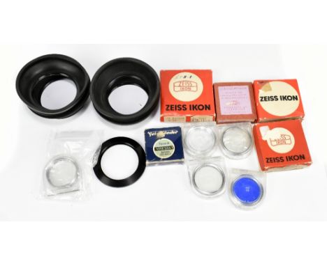 ZEISS; a quantity of accessories including a 357 S60 UV filter in case and box, a Contaflex microscope adapter, Contaflex pol