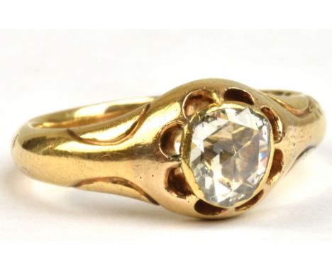 A Victorian 18ct yellow gold gentleman's diamond signet ring, with old mine cut diamond approx 1cts, in collet and claw setti