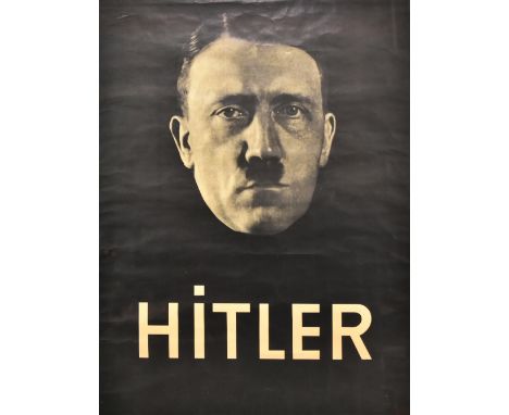 A German Nazi party election poster for the 1933 campaign inscribed 'Hitler' beneath portrait against black background, appro