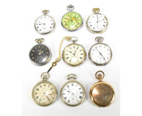 A collection of pocket watches to include three silver cased examples, a Jaeger LeCoultre military pocket watch, with broad a