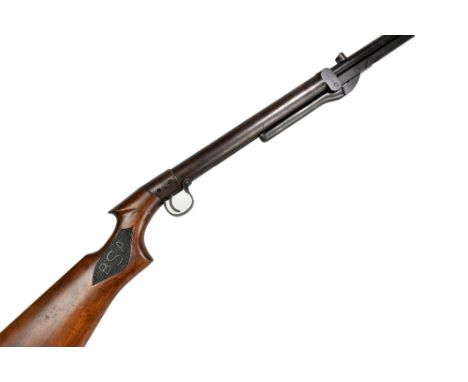 BSA; an under-lever tap loading .22 air rifle, numbered S51575, length of barrel 77cm, with walnut stock bearing logo.Additio
