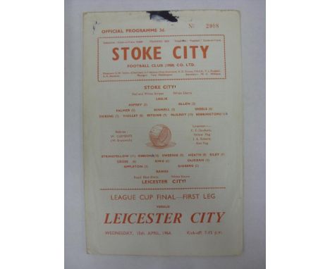 CUP FINAL, 1964, Football League Cup, a programme from the 1st leg game, Stoke City v Leicester City, played on 15/04/1964 (c