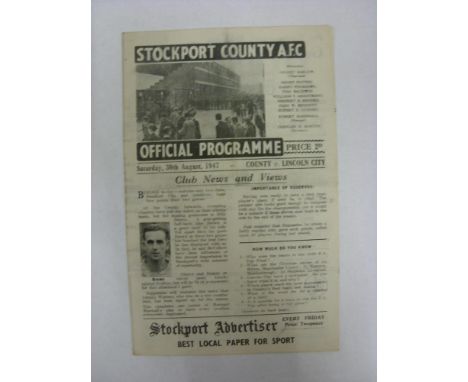 STOCKPORT COUNTY, 1947/1948, a football programme from the home fixture with Lincoln City, played on 30/08/1947 (folded).