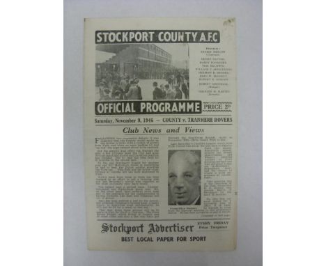 STOCKPORT COUNTY, 1946/1947, a football programme from the home fixture with Tranmere Rovers, played on 09/11/1946.