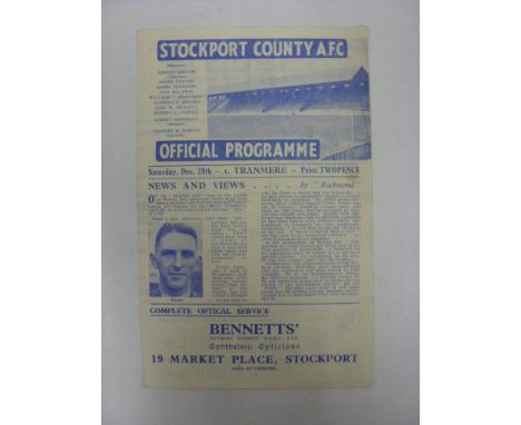 STOCKPORT COUNTY, 1945/1946, a football programme from the home fixture with Tranmere Rovers, played on 29/12/1945 (folded).