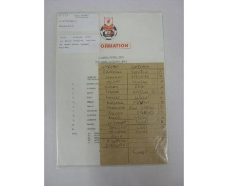 ENGLAND, 1987/1988, away football game versus Liverpool, for the Alan Hansen Testimonial on 16/05/1988, Official Teamsheet fr