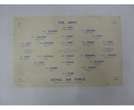 MILITARY, 1957/1958, a single sheet football programme from the fixture The Army v Royal Air Force, played at Wolverhampton W