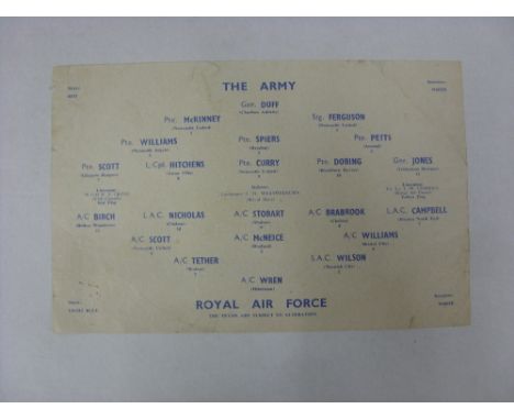 MILITARY, 1957/1958, a single sheet football programme from the fixture The Army v Royal Air Force, played at Wolverhampton W