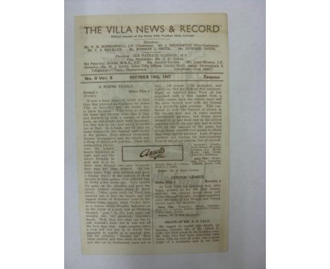 ASTON VILLA, 1947/1948, a football programme from the home fixture with Sheffield United, played on 18/10/1947 (4 Pages, fold