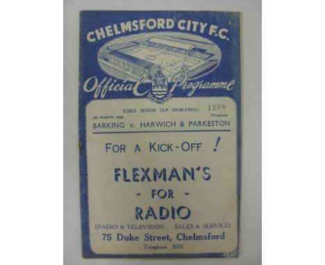 CUP SEMI-FINAL, 1938/1939, a football programme from the Essex Senior Cup Semi-Final fixture Barking v Harwich And Parkeston,