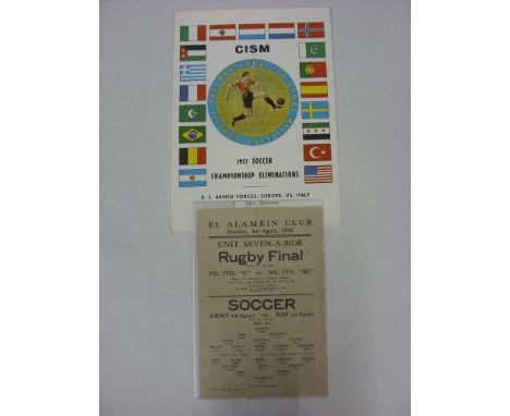 MILITARY, 1944/1945, A single sheet football programme from a fixture played on 01/04/1945 at El Alamein Club in Egypt, betwe