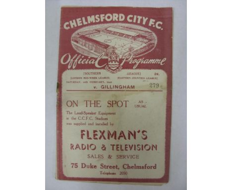 CUP SEMI-FINAL, 1939/1940, a football programme from the Southern League [War Time] Cup Semi-Final fixture Chelmsford City v 